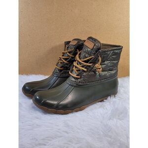 Sperry Green Saltwater Shiny Quilted Duck Boot- Size 9